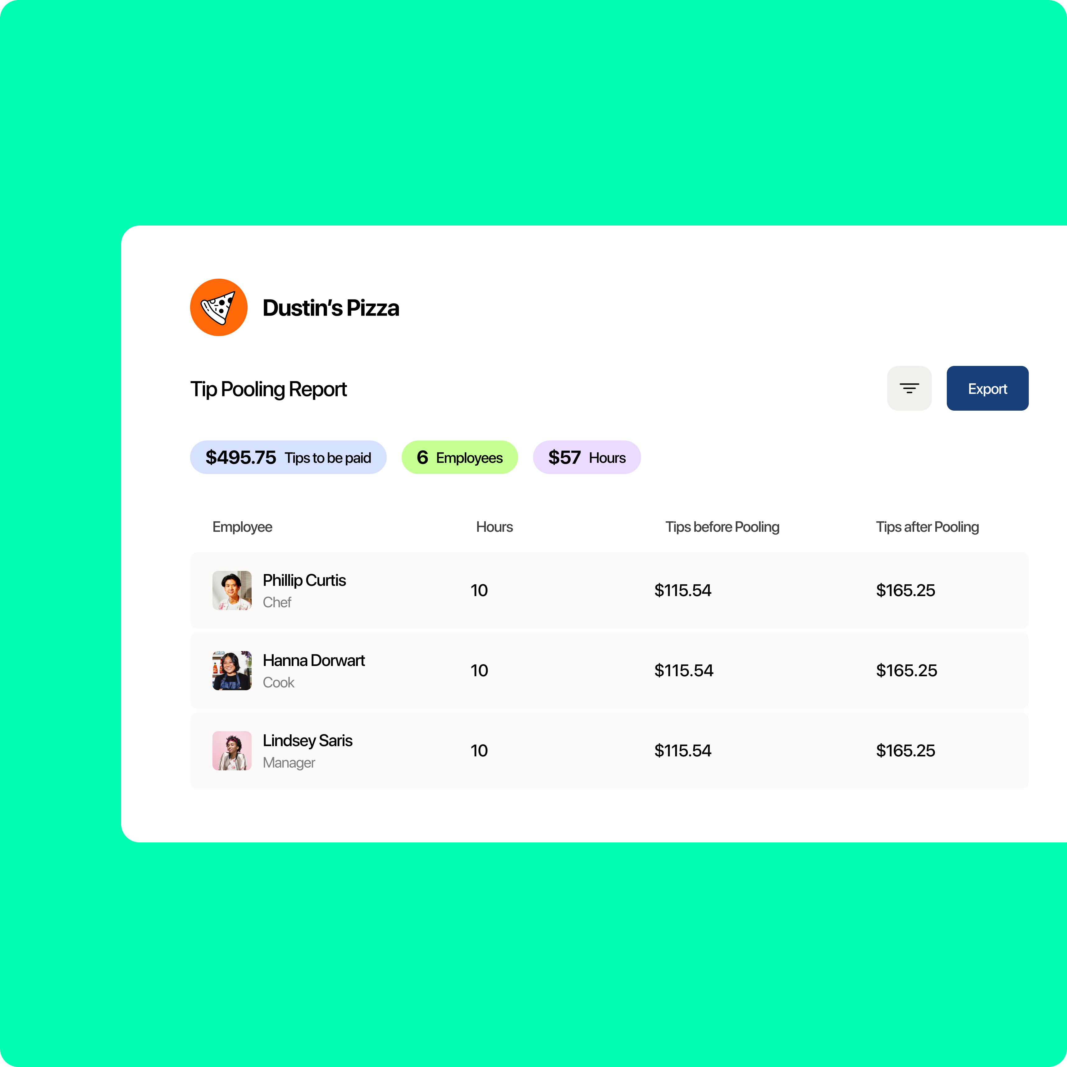 Save up to 34 hours per month using Tip Pooling
